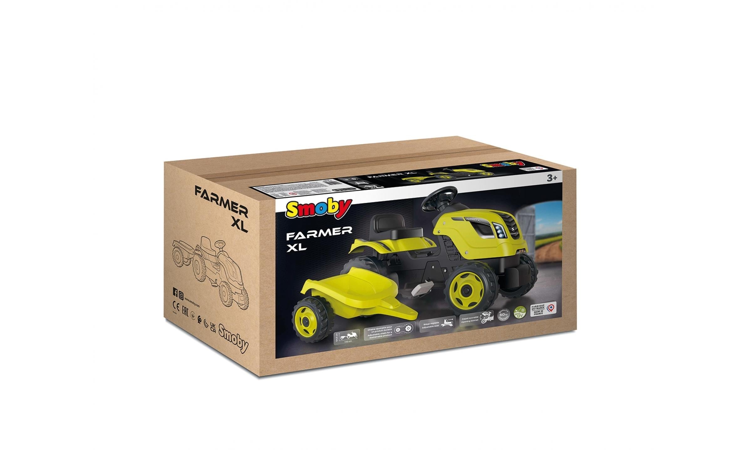 Smoby Traktor Farmer XL – mit Anhänger, Hupe – 44 × 54,5 × 142 cm – ab 3 J.