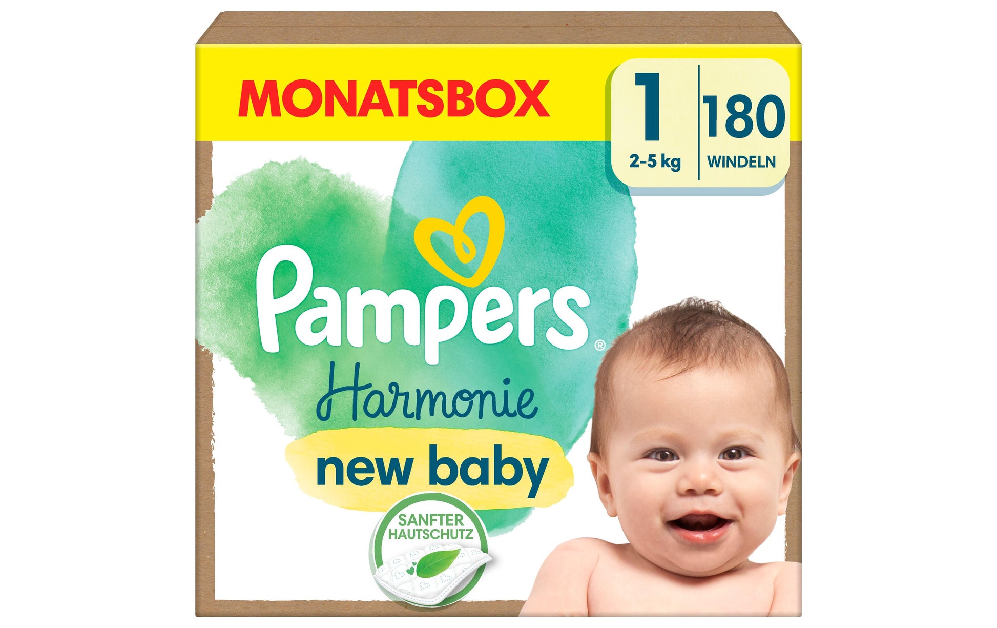 Pampers Neugeborenenwindeln Harmonie – Grösse 1 (2–5 kg) – 180 Stk – weiss