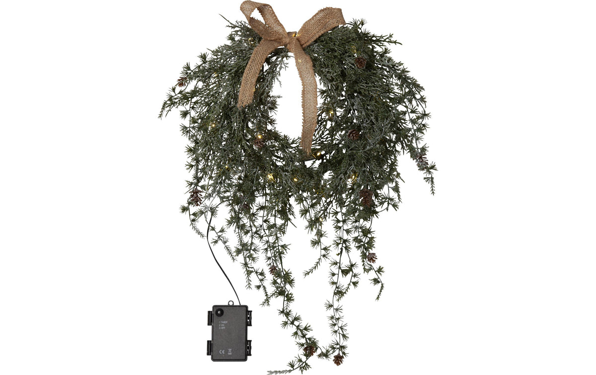 Star Trading Dekorative Aussenleuchte Kranz Barr – Ø 35 cm – Warmweiss – IP44 – Timer – Grün