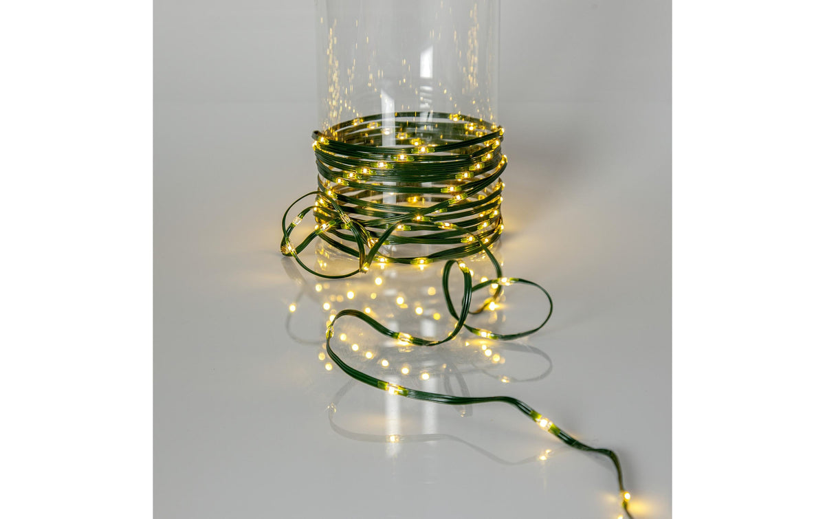 Star Trading Lichterkette Dew Drop Micro – 2 m, 160 LEDs, 3,2 W, Warmweiss, 2700 K, IP44, Kabelbetrieb, Grün
