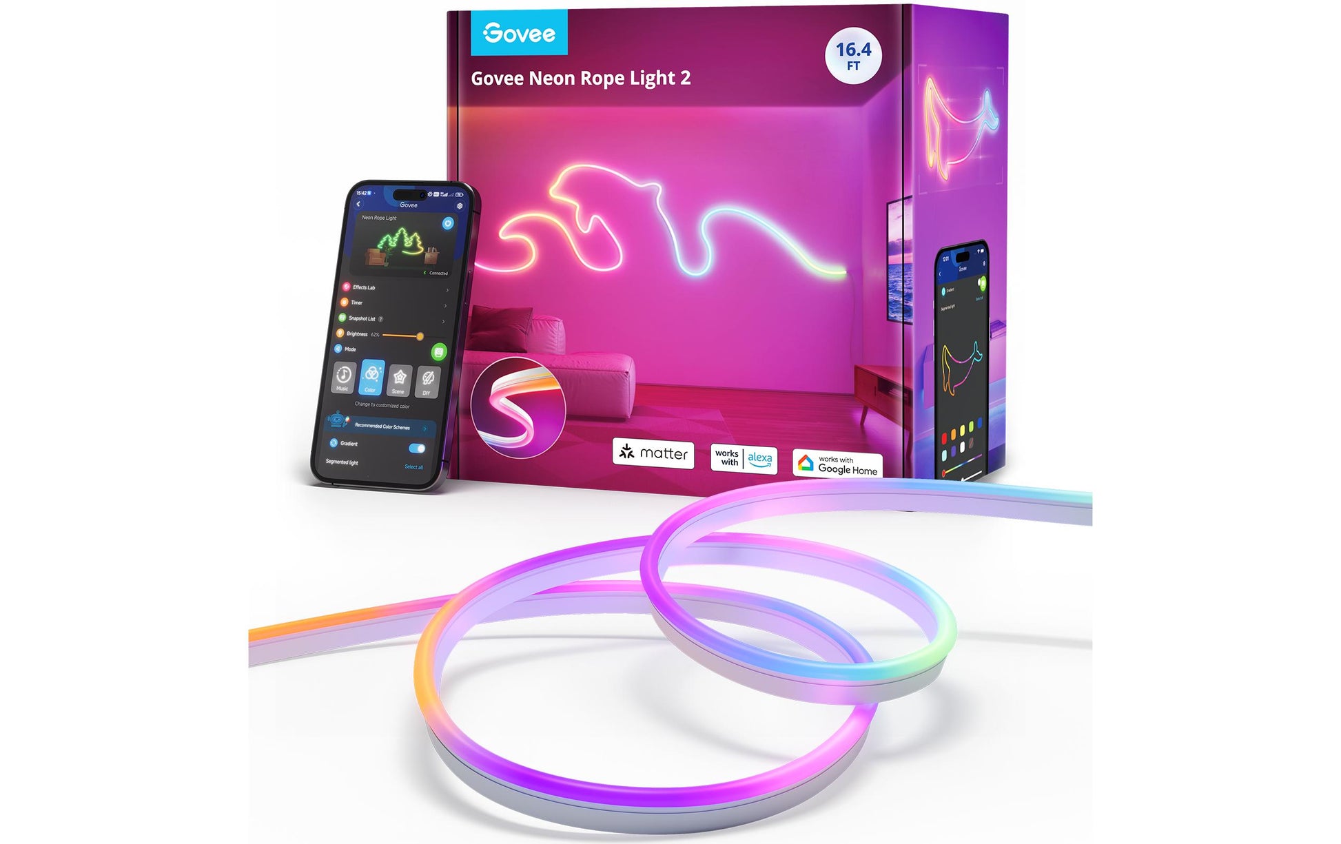 Govee LED-Streifen Aussen – 5 m, 173 lm, 48 W, RGBIC, Netzbetrieb, Bluetooth, für Siri, Weiss