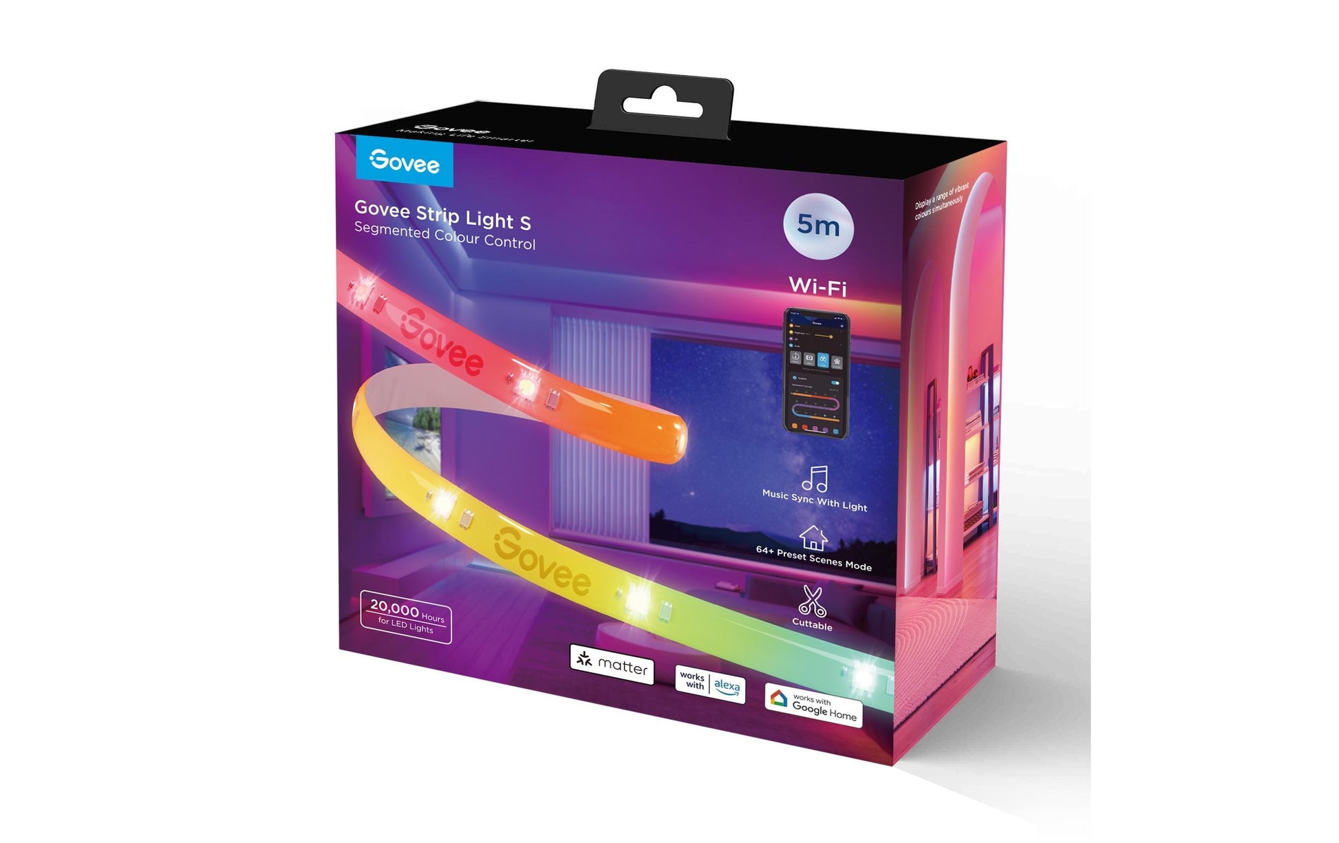 Govee LED-Strip – 5 m, 130 lm, 24 W, RGBIC, BT, Govee App, weiss, Fernbedienung