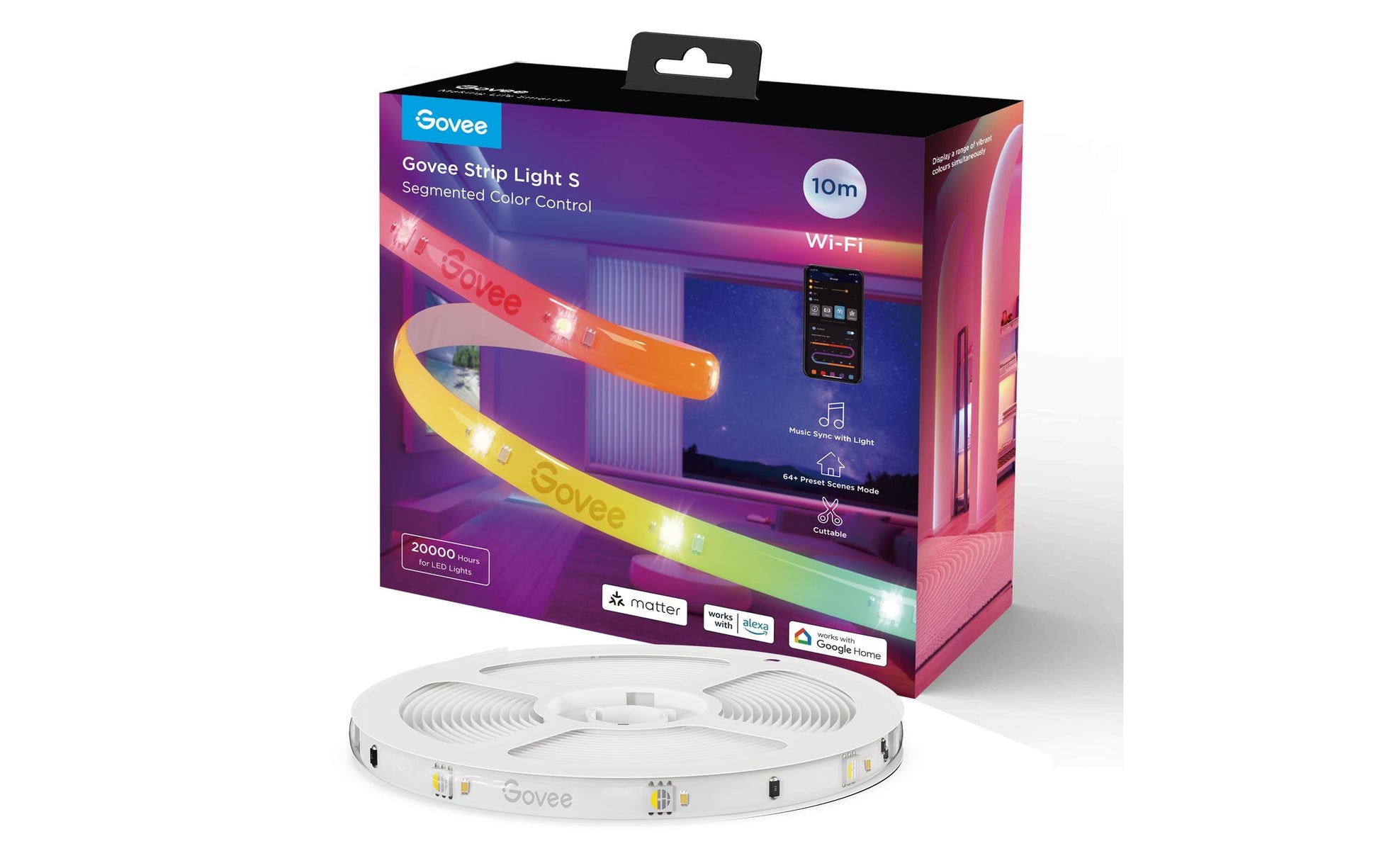 Govee LED-Strip – 10 m, 36 W, RGBIC, Matter, WiFi/BT, für Alexa, weiss