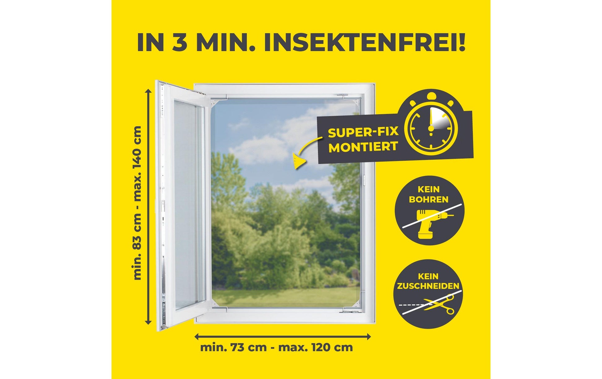 EASYmaxx 14308 Fenster-Fliegengitter – 73–120 × 83–140 cm – Weiss – Nylon – Aluminium-Rahmen