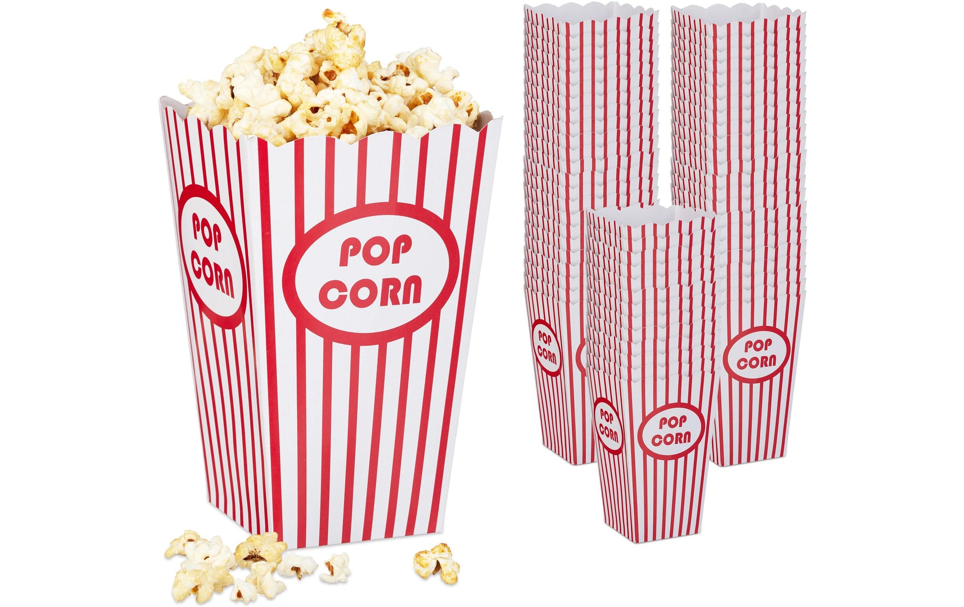 Relaxdays Popcorntüten, Papier/Karton – 16 × 10,5 × 10,5 cm, Rot/Weiss – 60 Stk.