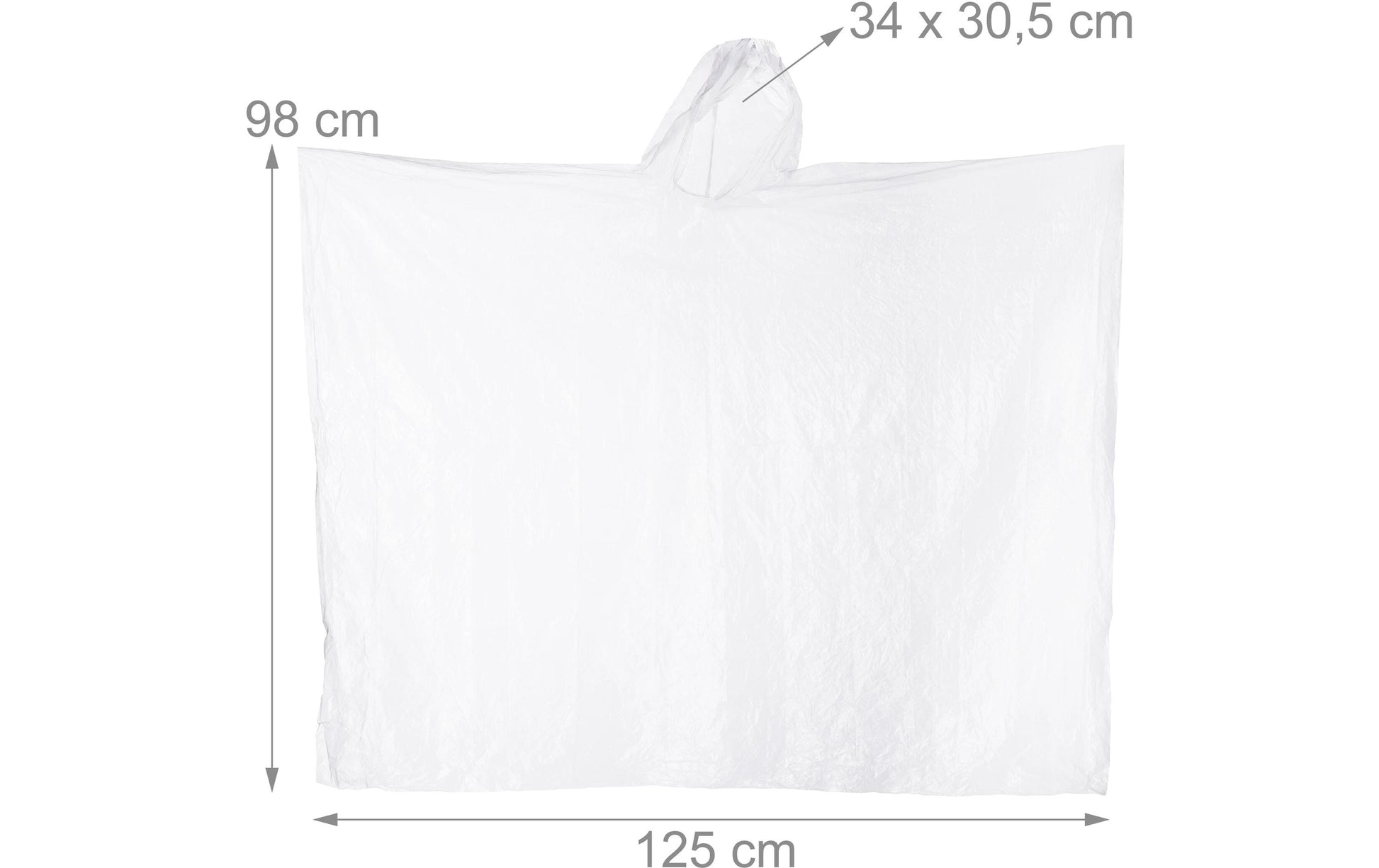 Relaxdays Regenponcho – mit Kapuze – 125 × 122 cm – transparent, Polyethylen (PE) – 20 Stk.