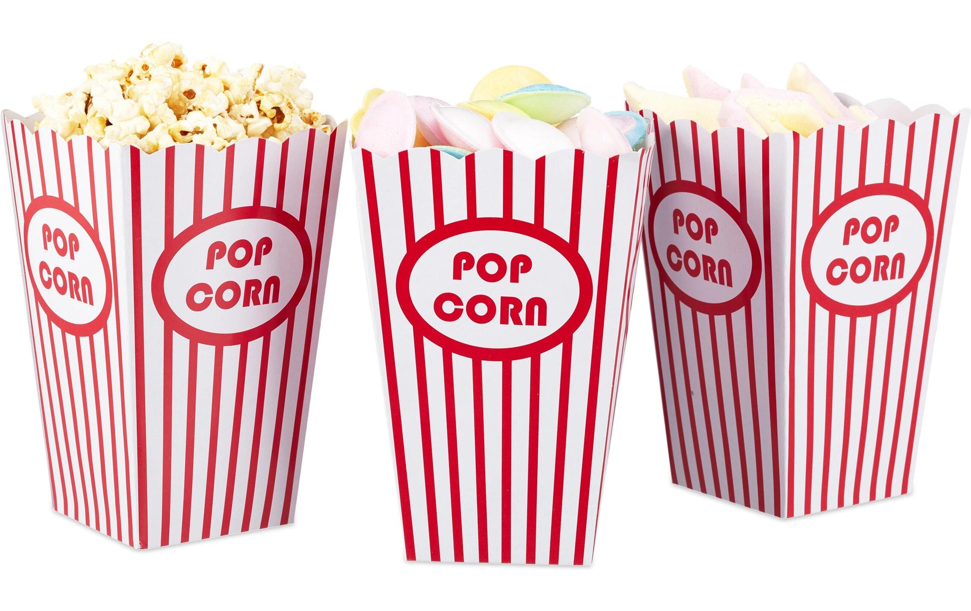 Relaxdays Popcorntüten, Papier/Karton – 16 × 10,5 × 10,5 cm, Rot/Weiss – 60 Stk.