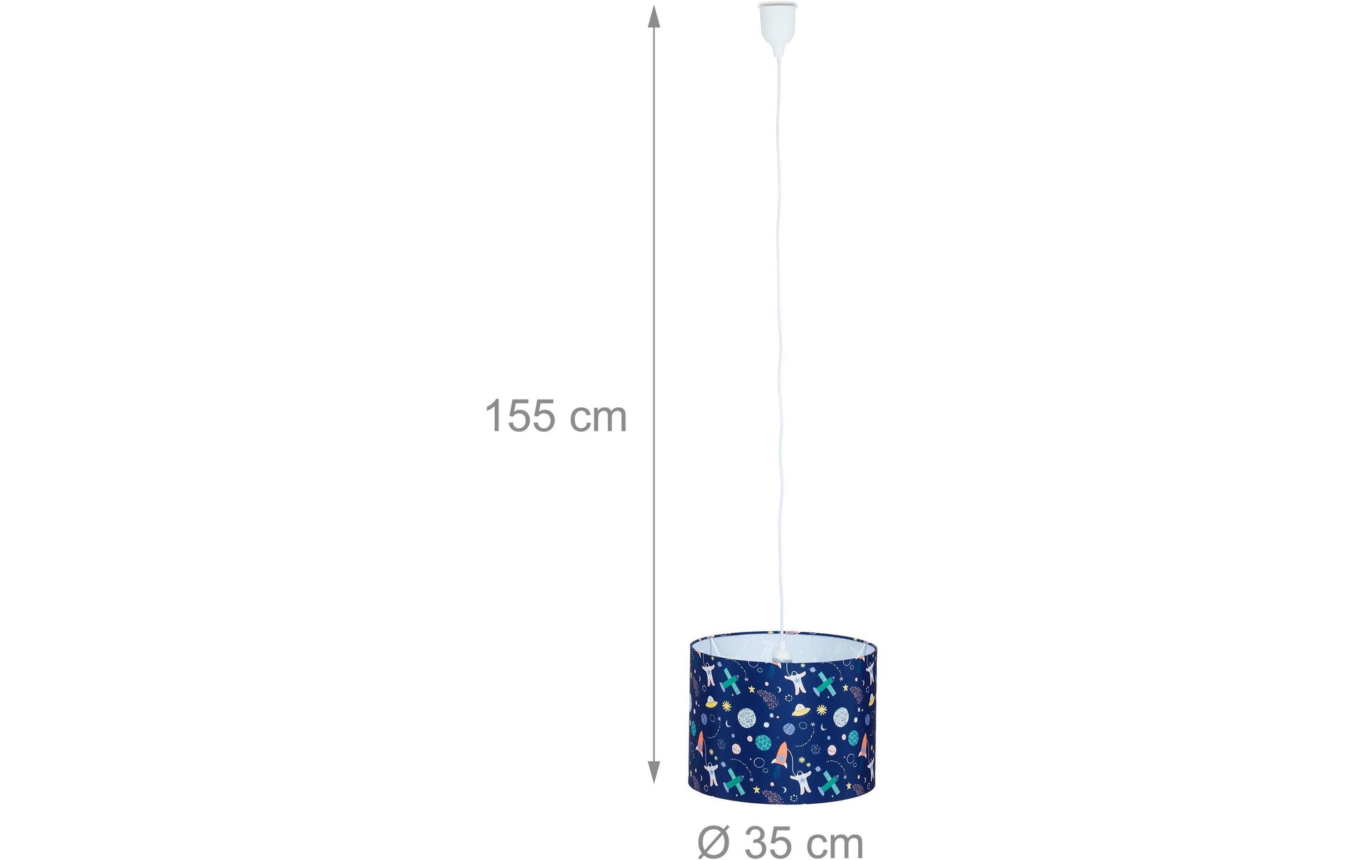 Relaxdays Deckenleuchte – Ø 35 × 155 cm, 60 W, weiss, E27, ohne Leuchtmittel
