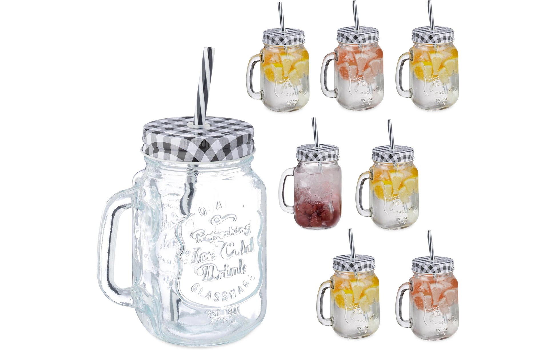Relaxdays Trinkgläser – 8er Set, 500 ml, Glas, Schwarz/Weiss, spülmaschinenfest