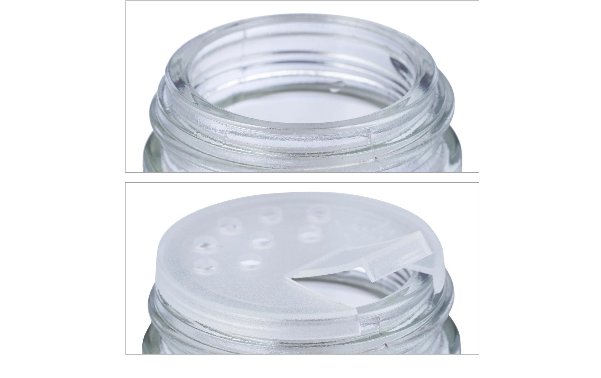 Relaxdays Streudose Ø 3,5 × 11 cm, Glas/Aluminium/Silikon, transparent/silber