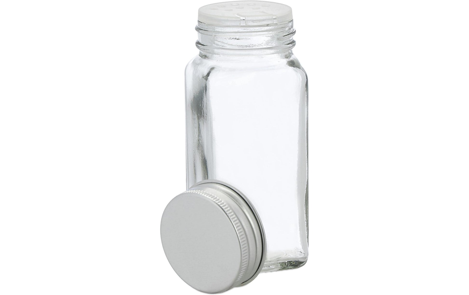Relaxdays Streudose Ø 3,5 × 11 cm, Glas/Aluminium/Silikon, transparent/silber