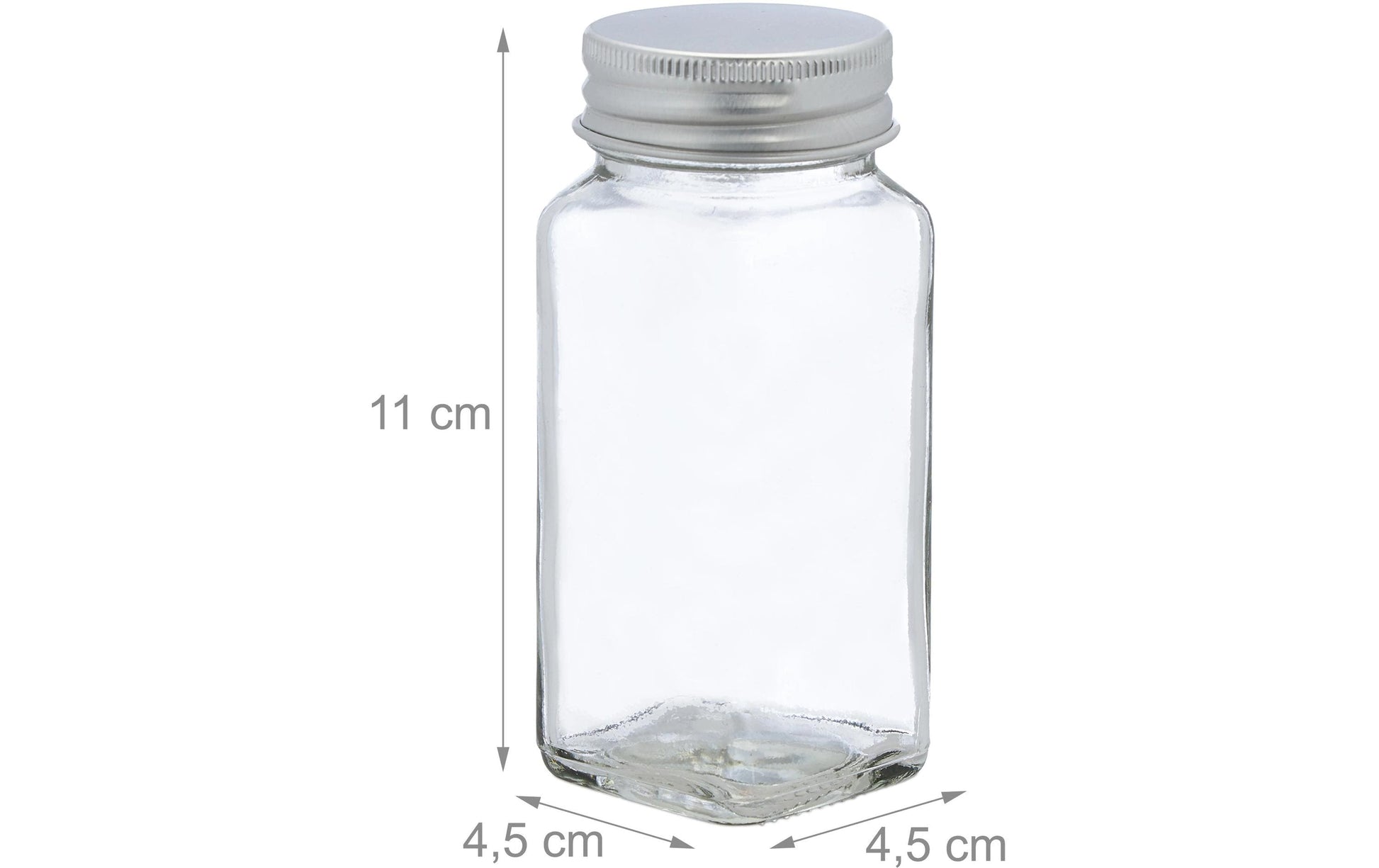 Relaxdays Streudose Ø 3,5 × 11 cm, Glas/Aluminium/Silikon, transparent/silber