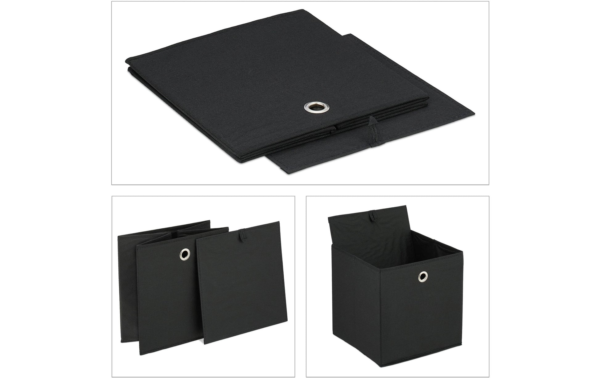 Relaxdays Aufbewahrungsbox – Pappe, Vlies, Eisen – Schwarz – 300 × 300 × 300 mm – 4er Set