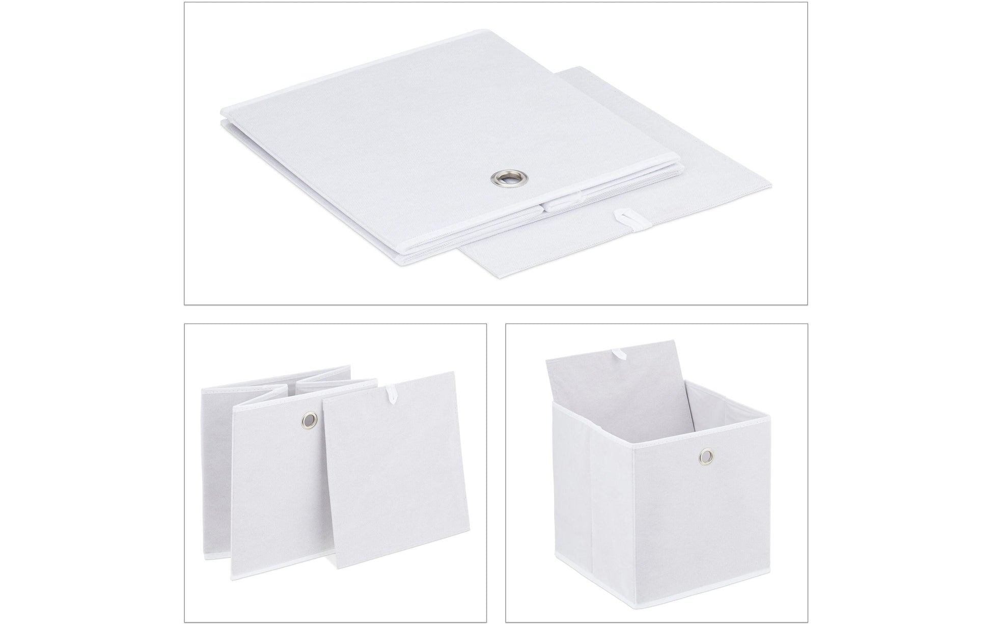 Relaxdays Aufbewahrungsbox – Karton – Weiss – mit Katzenmotiv – 300 × 300 × 300 mm – 4-teiliges Set