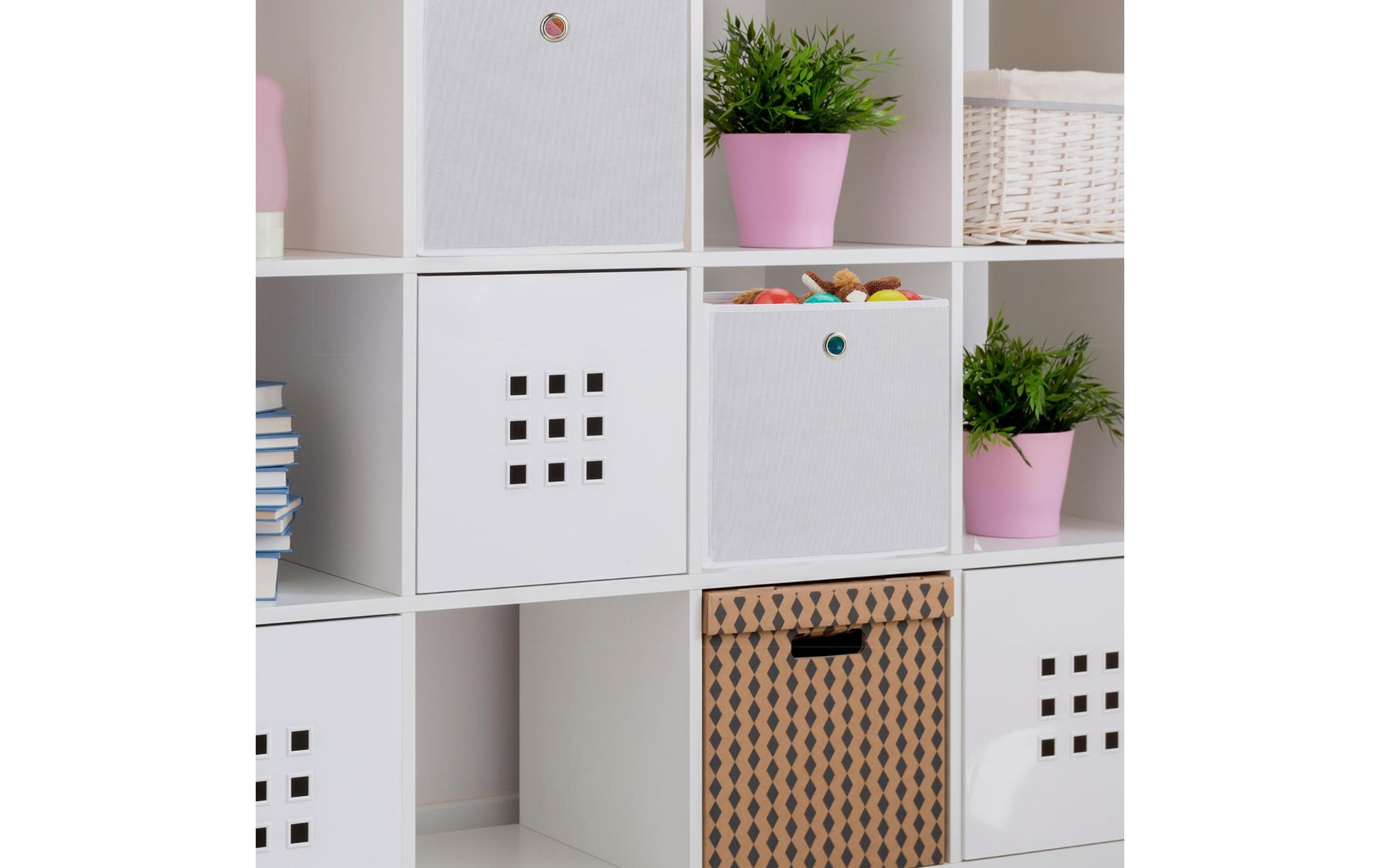 Relaxdays Aufbewahrungsbox – Karton – Weiss – mit Katzenmotiv – 300 × 300 × 300 mm – 4-teiliges Set