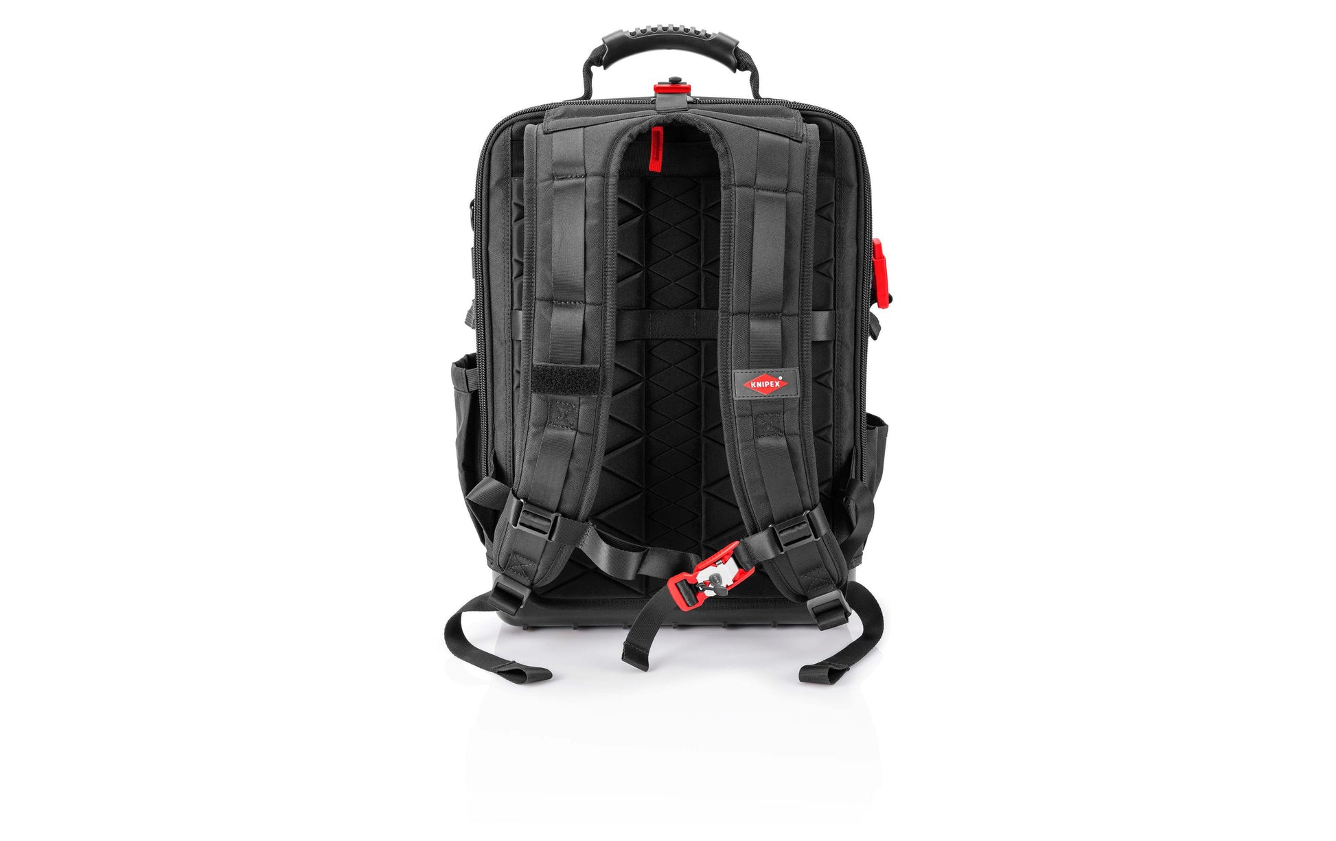 Knipex Modular X18 Werkzeugrucksack – leer, mit Schultergurt, schwarz/rot, B 340 × H 530 × T 210 mm