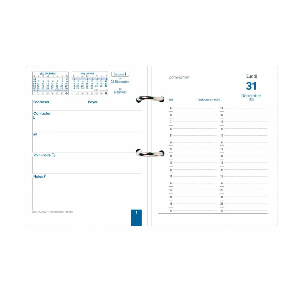 Quo Vadis Bloc Planning – Kalendereinlage 2027, 1 Tag/1 Seite, 14,2 × 12,2 cm, Französisch, Schwarz