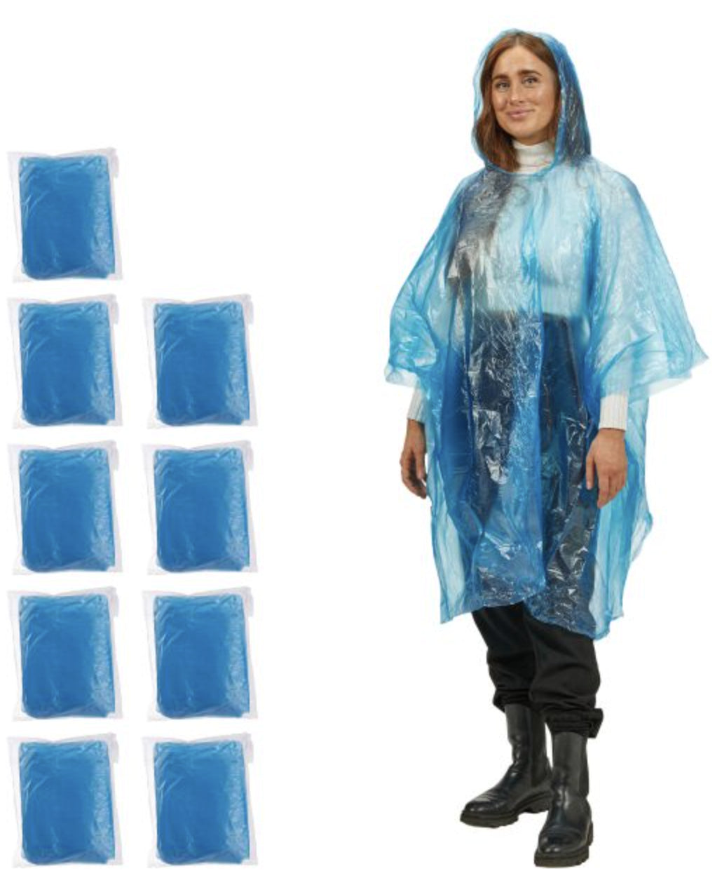 Relaxdays Regenponcho – mit Kapuze, wasserfest – Einheitsgrösse (1200×950 mm) – Hellblau – Kunststoff – 10 Stk.