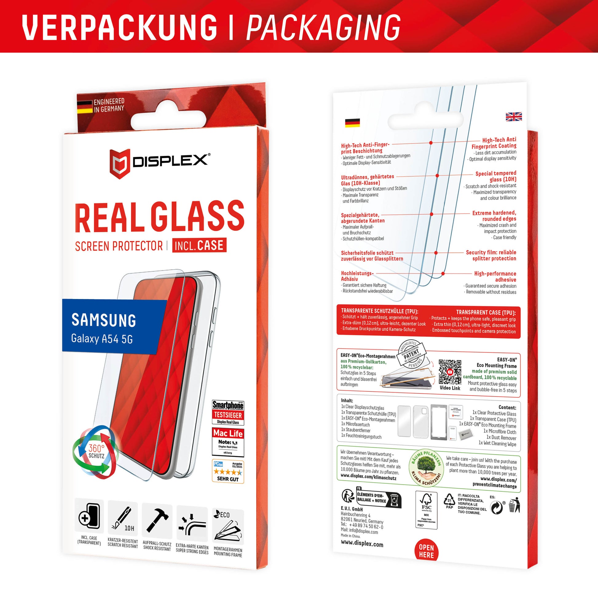 Displex Backcover – für Samsung Galaxy A54 5G, Gehärtetes Glas, Transparent, Panzerglas (10H)