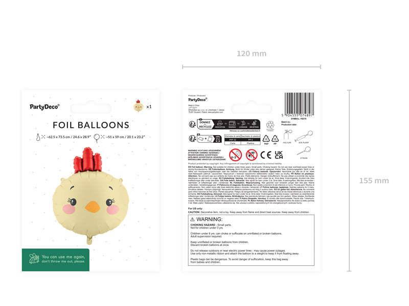 PartyDeco Folienballon Huhn – Gelb – 120 × 62 cm – Folie – 1 Stk