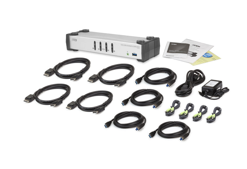 ATEN CS1914 – KVM-Switch, DisplayPort/USB 3.2 Gen 1/Audio, 4K (3840 × 2160), USB-Hub, HDCP, Hot-Plug, für Mac