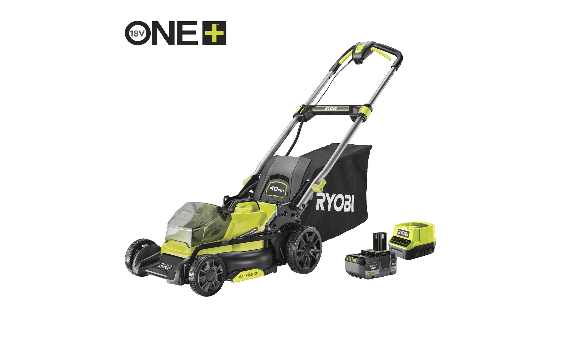 Ryobi RY18LMX40C-150 Akku-Rasenmäher – 18 V – 40 cm – 50 l – 5 Ah & Ladegerät – ONE+