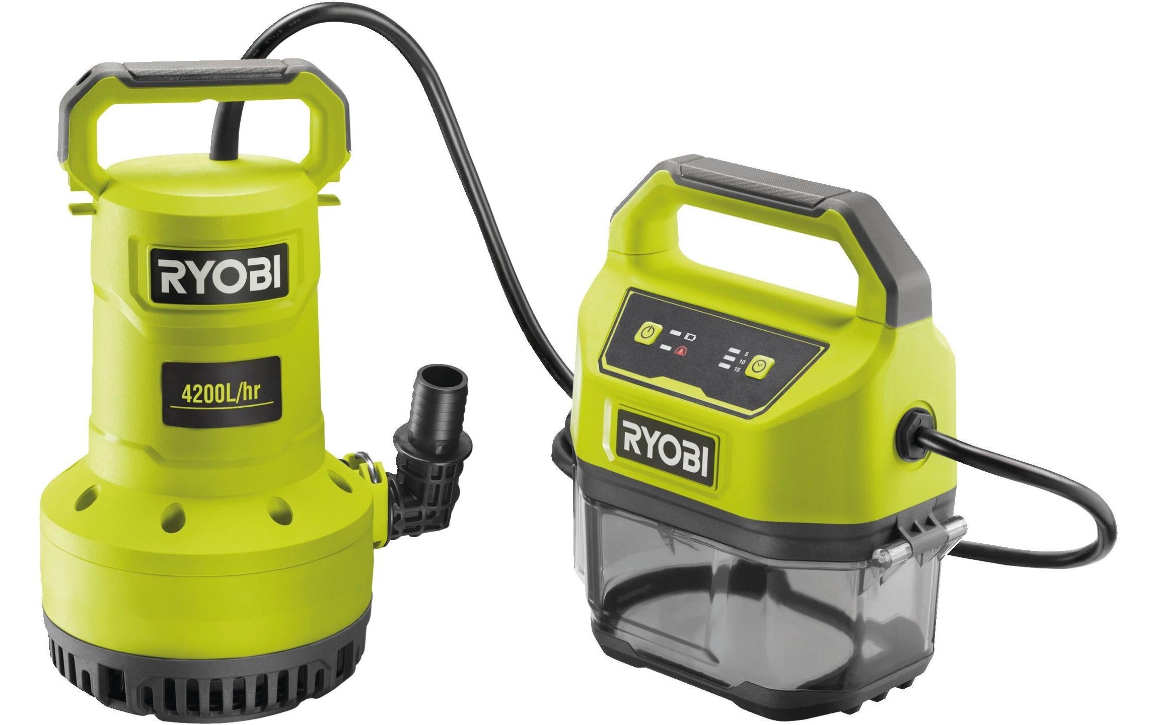 Ryobi RY18SPA-0 Tauchpumpe – 18 V – 4200 l/h – Förderhöhe 8 m – Solo – ONE+