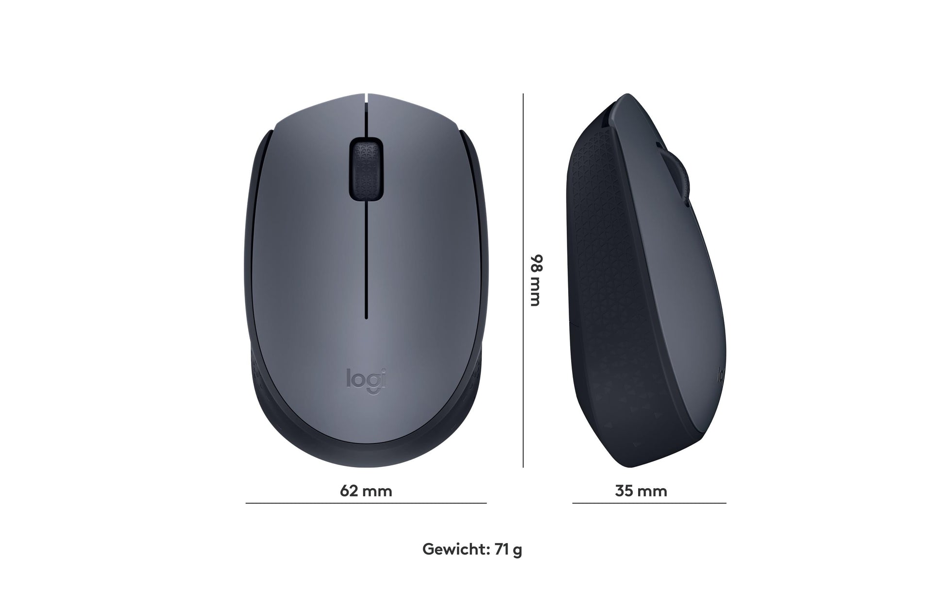 Logitech M170 – Maus – Kabellos (2,4 GHz), 1000 DPI, beidhändig, Grau