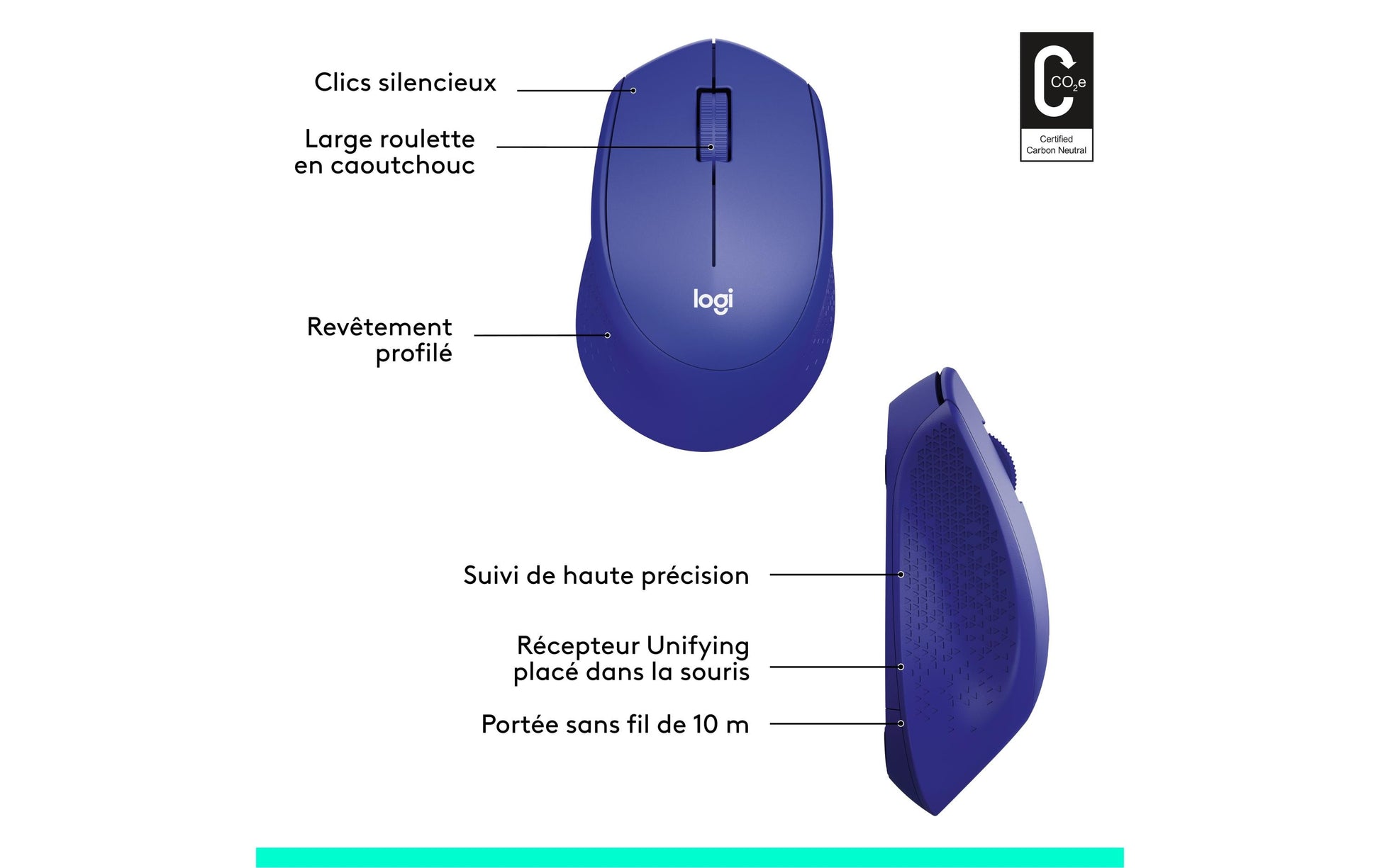 Logitech M330 Silent Plus – Maus – Kabellos (2,4 GHz), 1000 DPI, Rechts, Blau