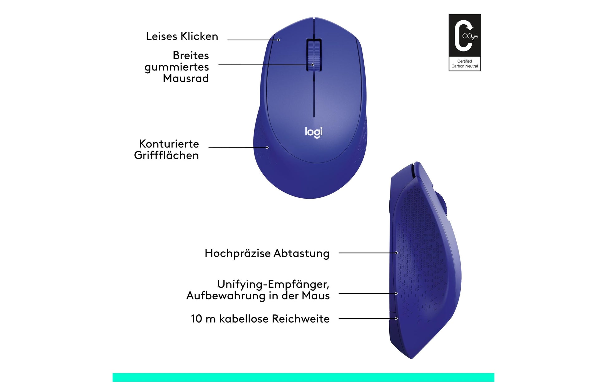 Logitech M330 Silent Plus – Maus – Kabellos (2,4 GHz), 1000 DPI, Rechts, Blau