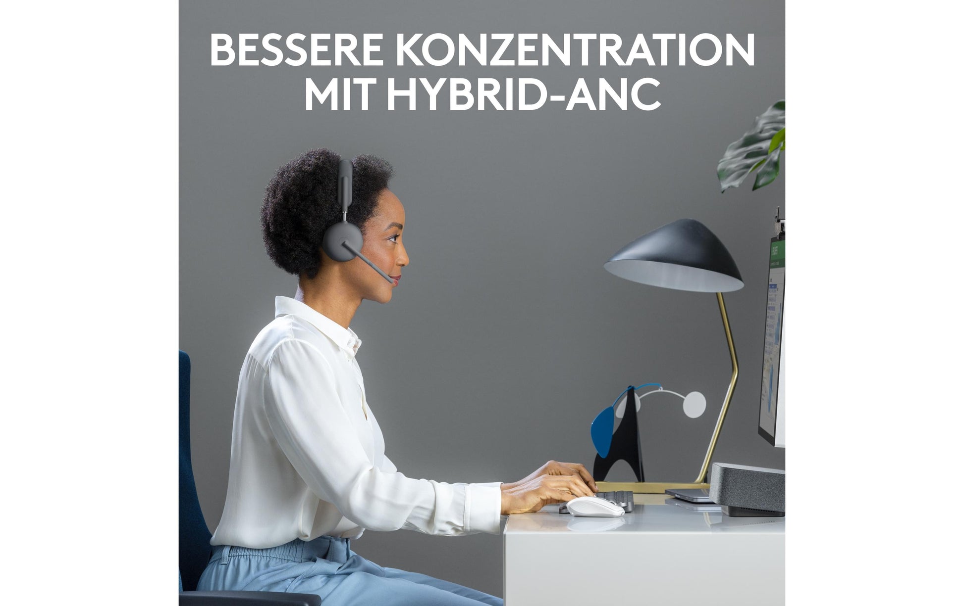 Logitech Zone Wireless 2 Office-Headset – On-Ear, Kabel + BT, ANC, MS Teams zertifiziert, mit USB-C-Dongle, Graphit