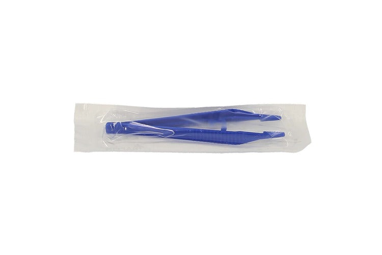 Anatomische Pinzette – 125 mm, Kunststoff, blau, steril, 120 Stück (Dispenser)