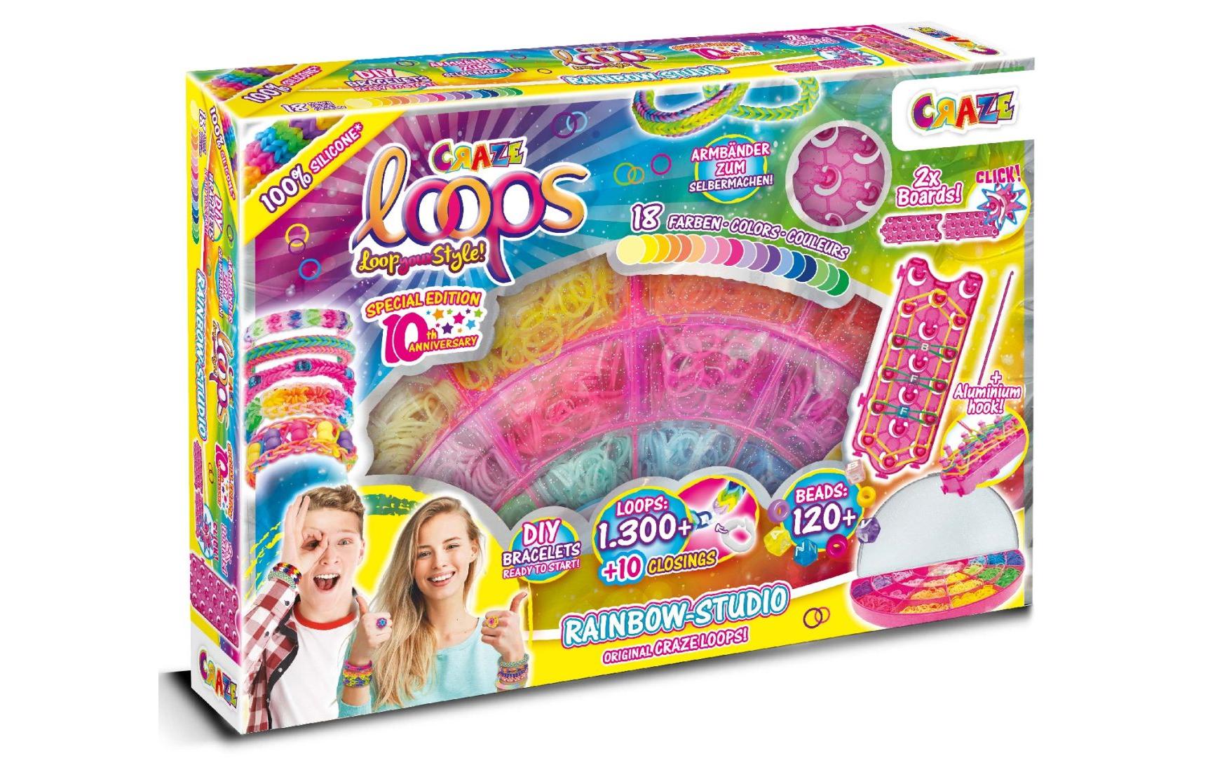 CRAZE Loops Rainbow Studio – Bastelset – 1300 Loops – ab 3 Jahren – Silikon, Mehrfarbig