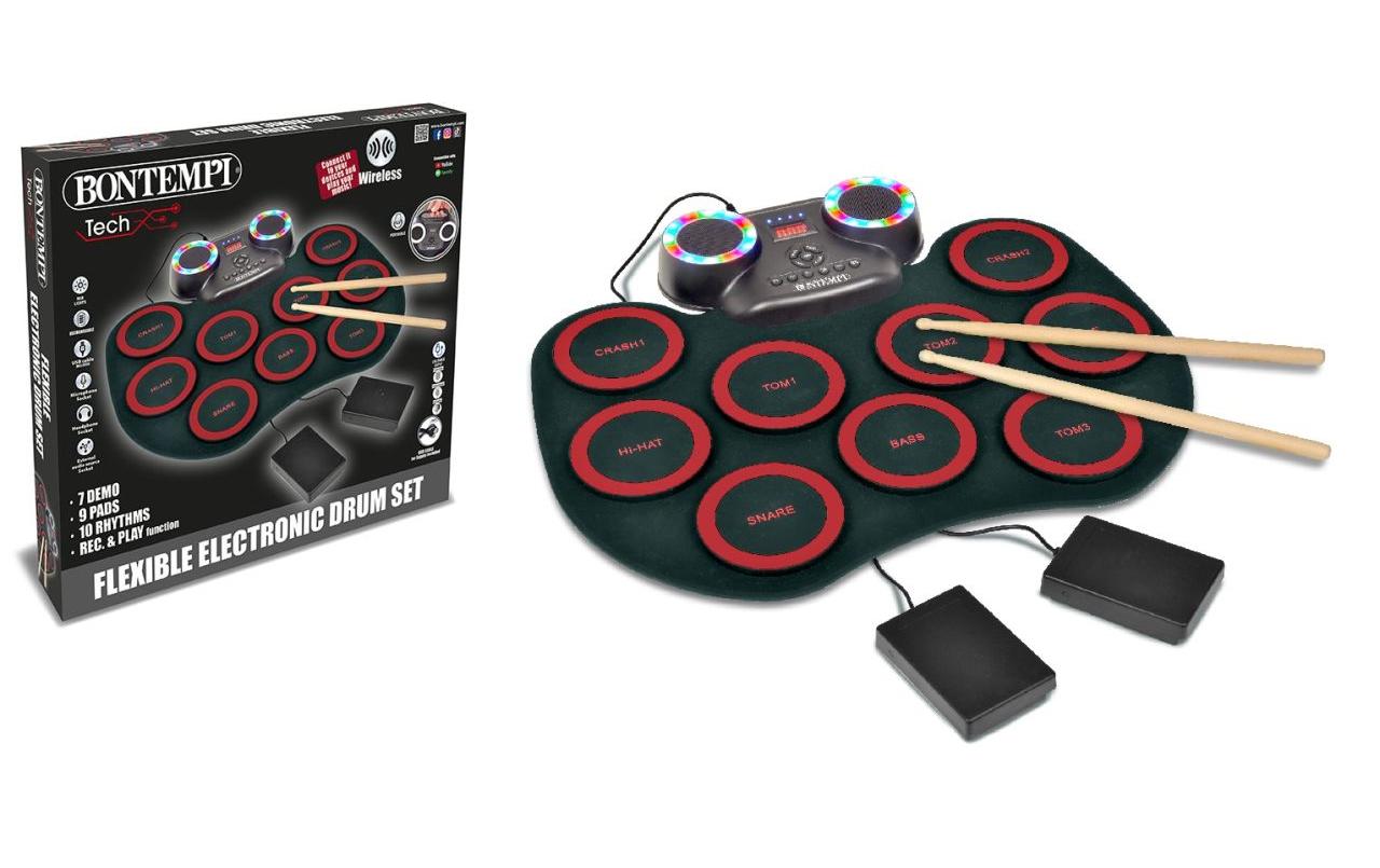 Bontempi Elektronisches Schlagzeug – 10 Melodien, 7 Lieder – 4,5 cm – ab 5 J. – Kunststoff, schwarz