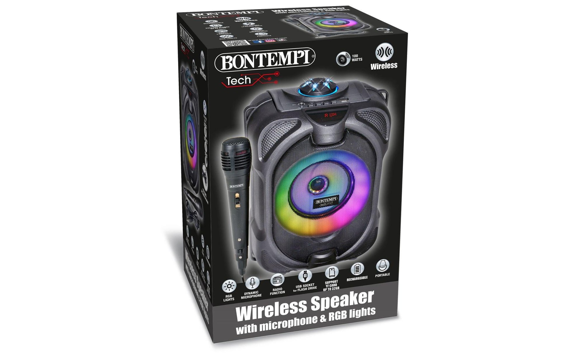 Bontempi 49 1020 – Party-Lautsprecher – 80 W, LED, Schwarz