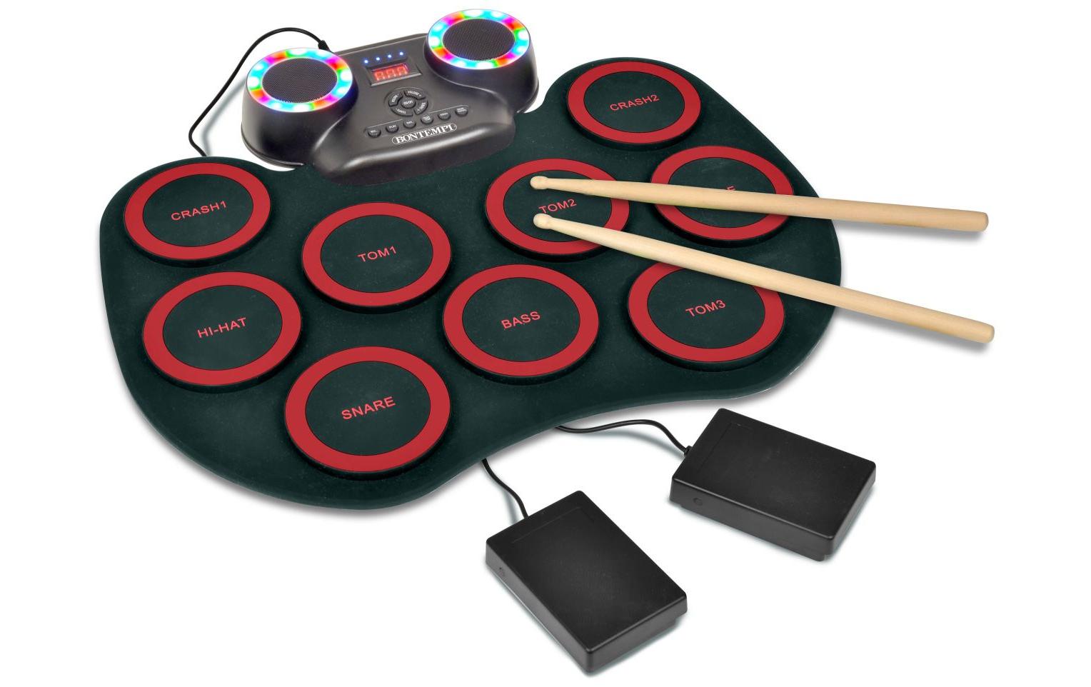 Bontempi Elektronisches Schlagzeug – 10 Melodien, 7 Lieder – 4,5 cm – ab 5 J. – Kunststoff, schwarz