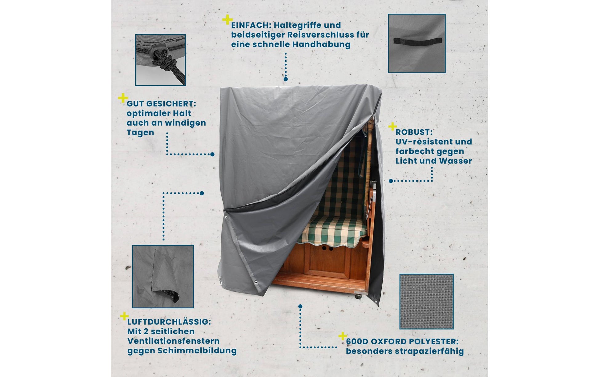 Hoberg Strandkorbabdeckung – 140 × 100 × 165 cm, Grau