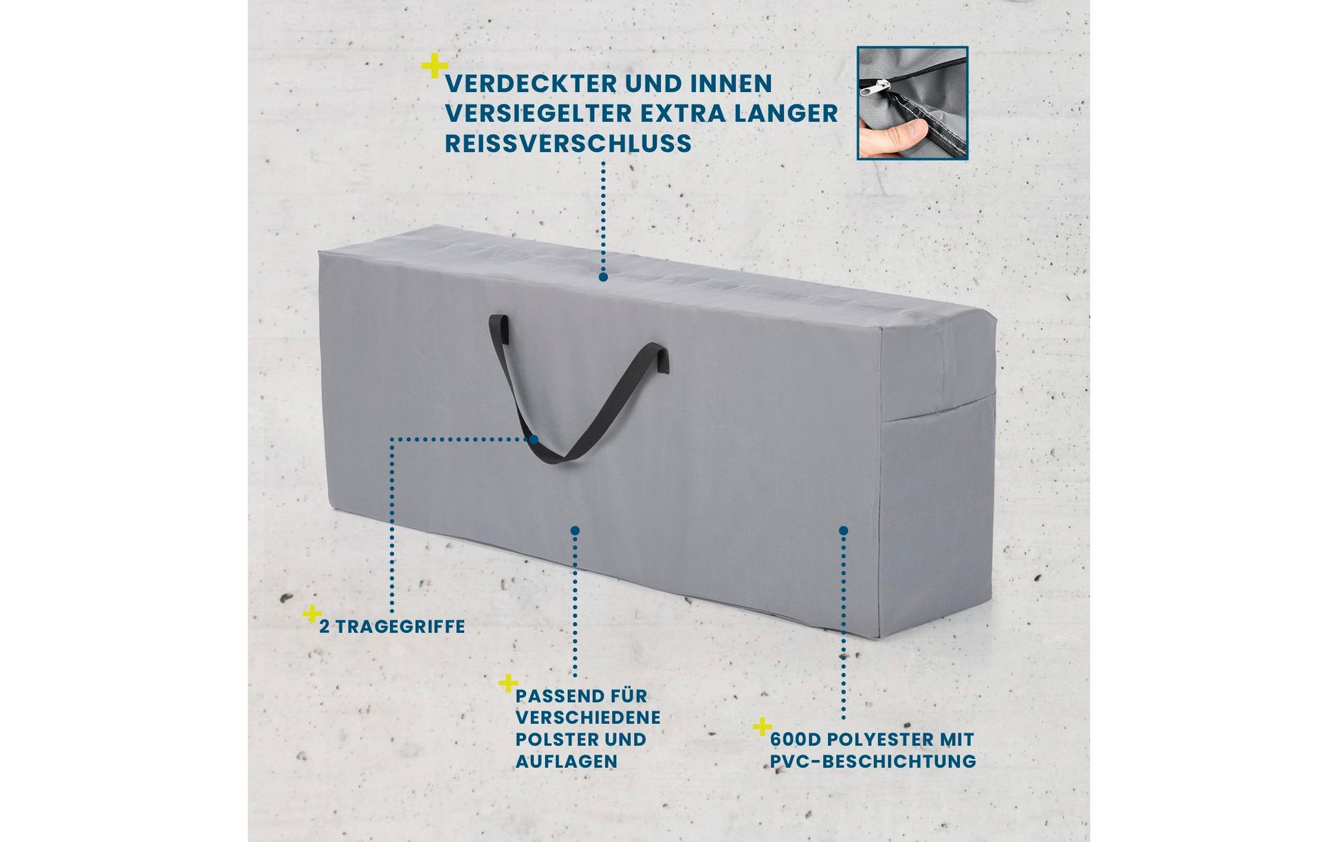 Hoberg Aufbewahrungstasche 1300 × 500 × 320 mm – Grau – für Gartenmöbel