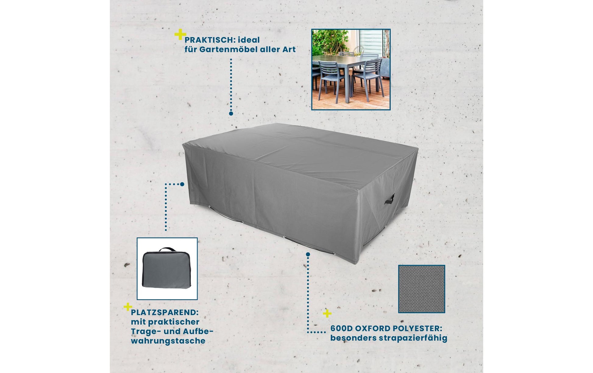Hoberg Abdeckhaube 2000 × 1600 × 700 mm – Grau – für Gartenmöbel