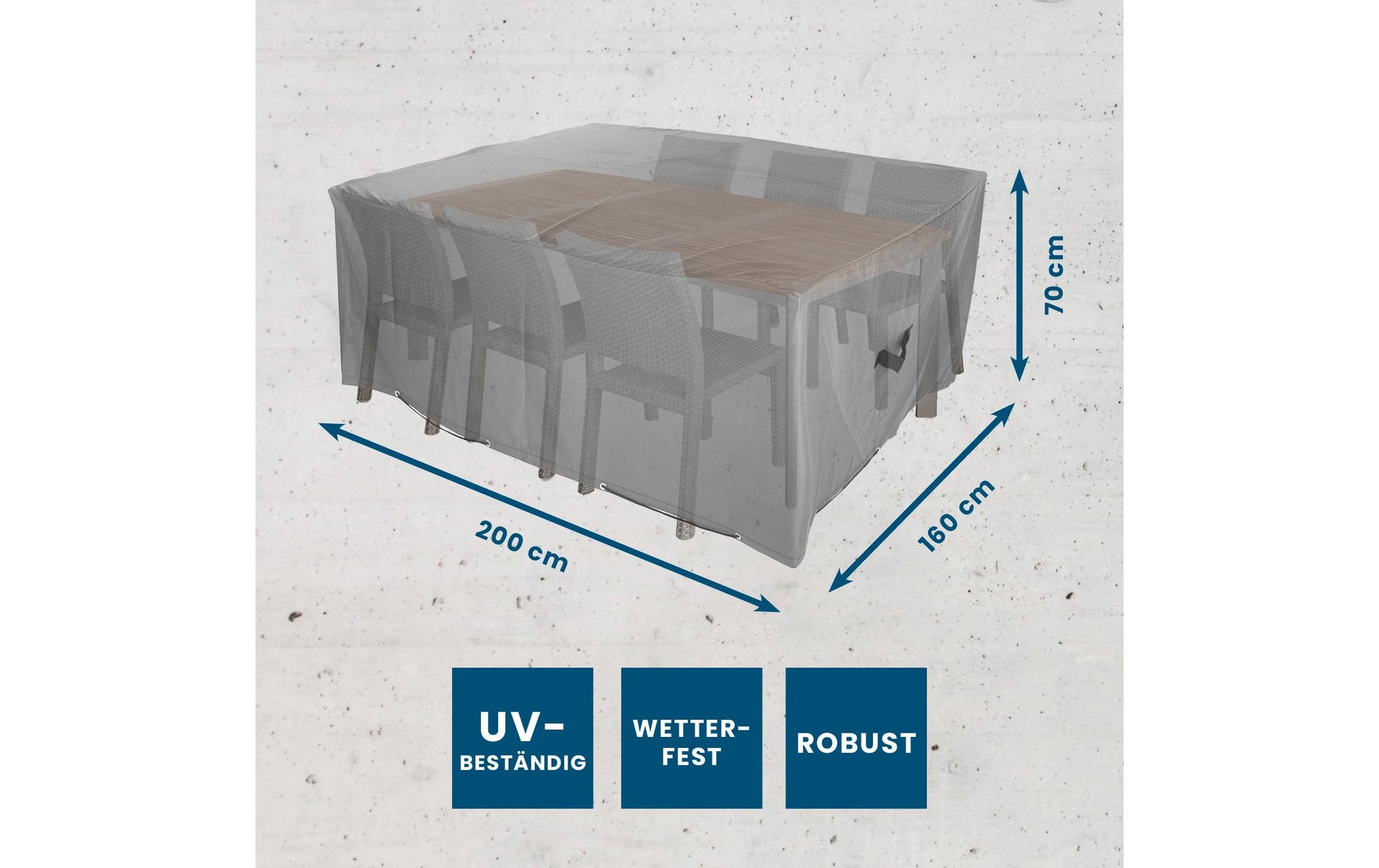 Hoberg Abdeckhaube 2000 × 1600 × 700 mm – Grau – für Gartenmöbel