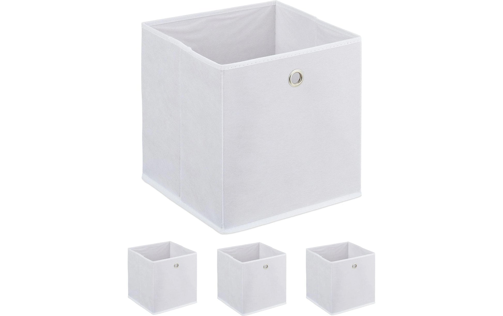 Relaxdays Aufbewahrungsbox – Karton – Weiss – mit Katzenmotiv – 300 × 300 × 300 mm – 4-teiliges Set