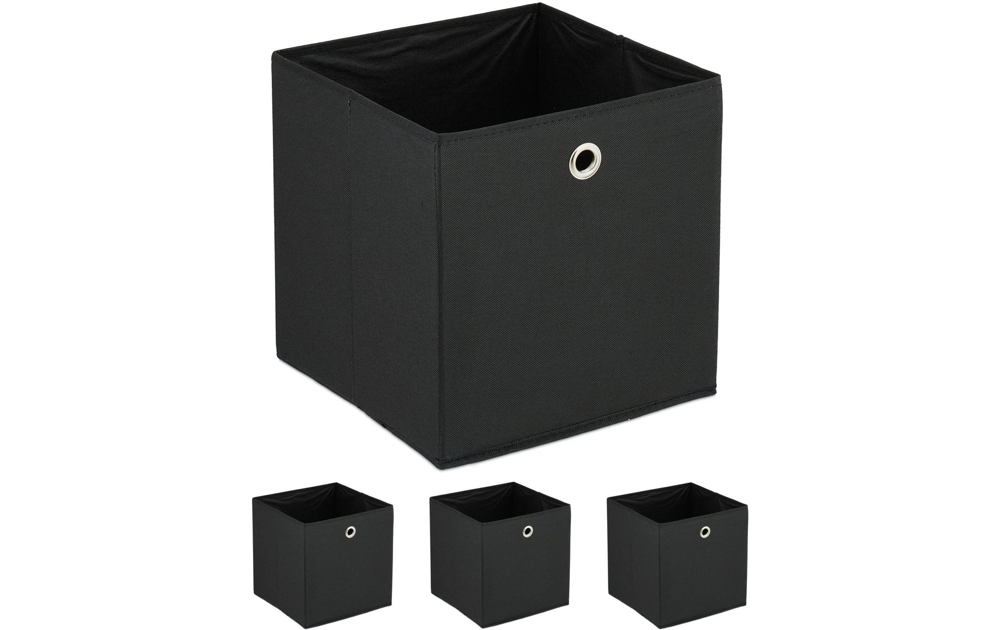 Relaxdays Aufbewahrungsbox – Pappe, Vlies, Eisen – Schwarz – 300 × 300 × 300 mm – 4er Set
