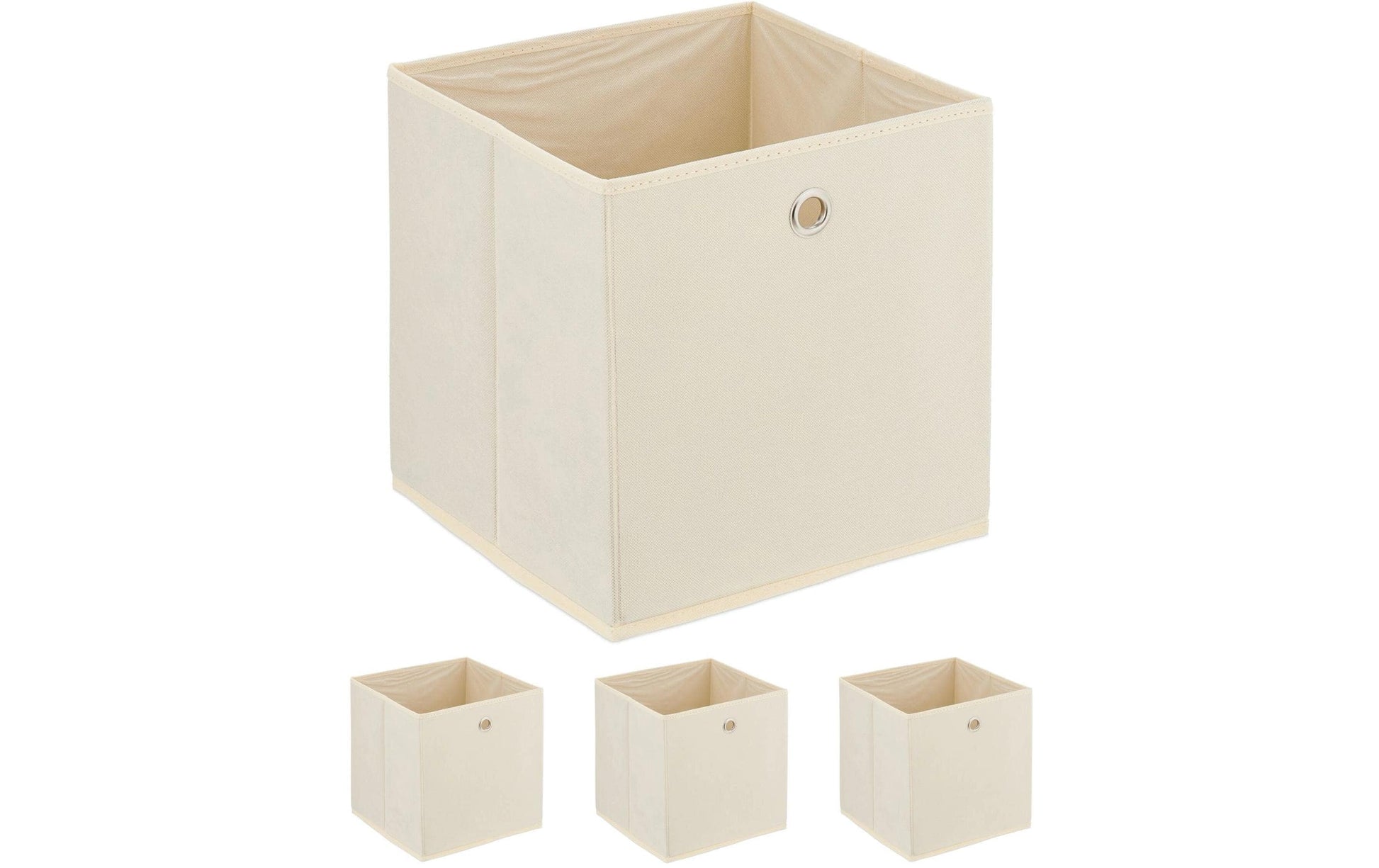 Relaxdays Aufbewahrungsbox Set 4-teilig – Karton/Vlies/Eisen – Beige/Silber – 300 × 300 × 300 mm