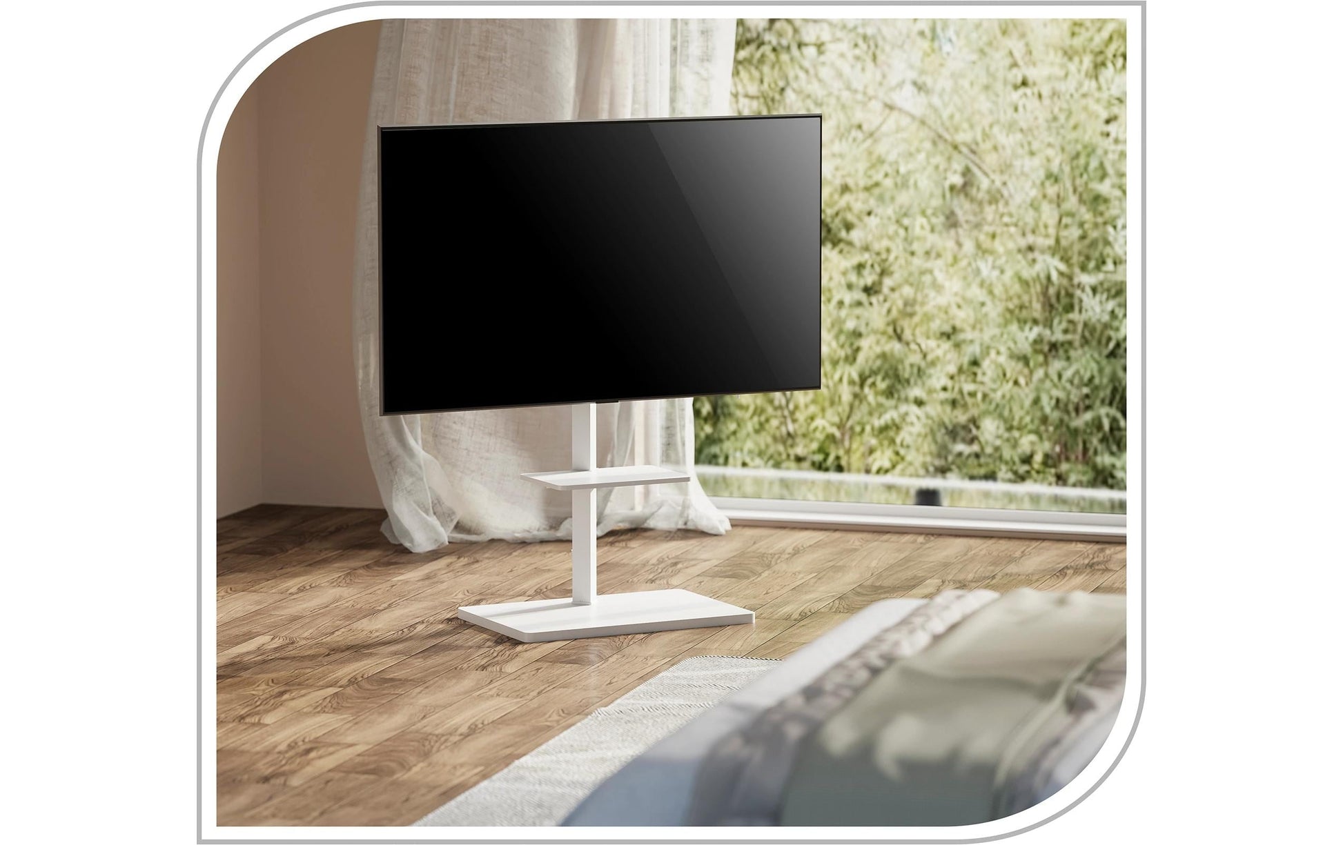 PureMounts PM-TVS-21 – Displayständer, neigbar, höhenverstellbar, bis 65", VESA 400×200, bis 35 kg, weiss