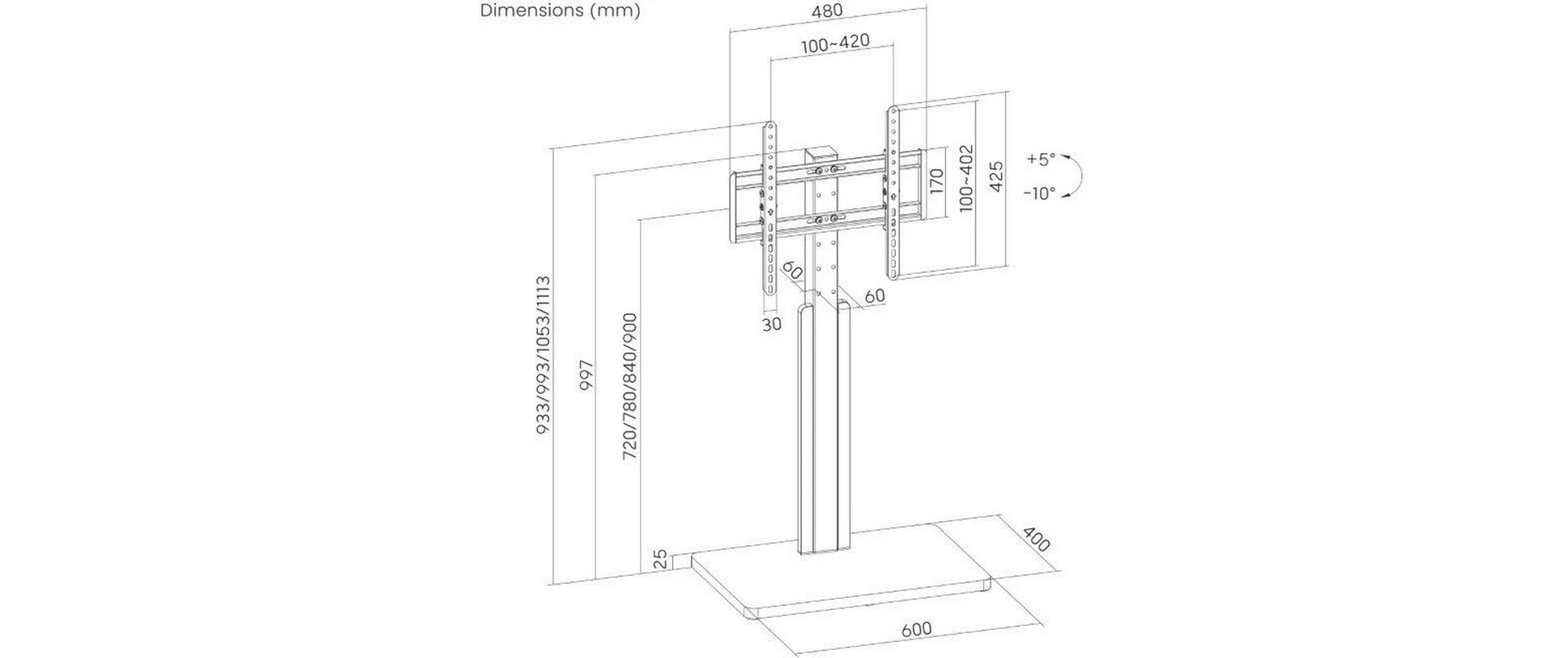 Puremounts PM-TVS-10 – Displayständer, bis 65", VESA 400×400, bis 40 kg, höhenverstellbar, schwarz