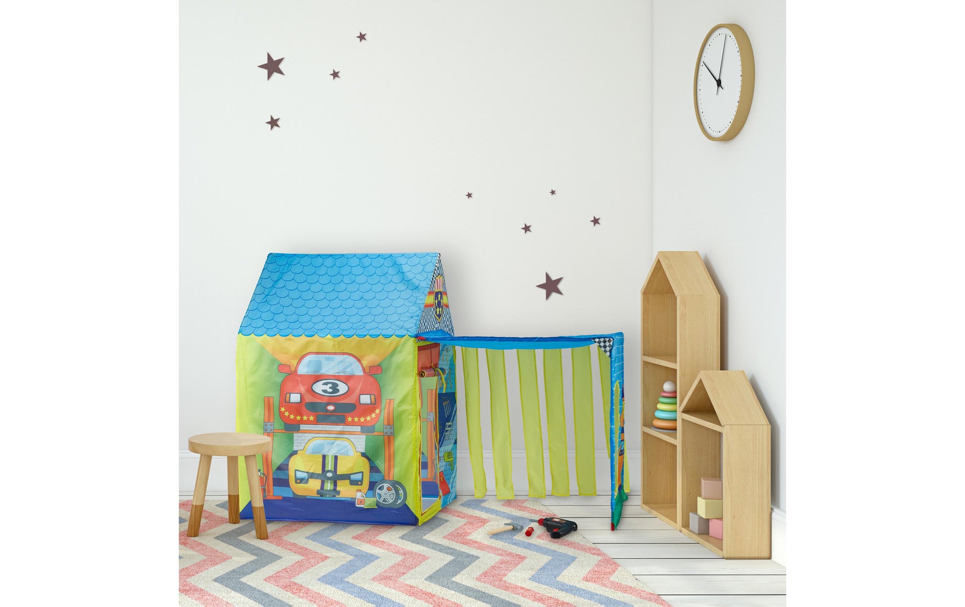 Relaxdays Spielzelt Autowerkstatt – 71,0 × 71,0 × 108,0 cm – 1 Stück – ab 3 J. – mehrfarbig