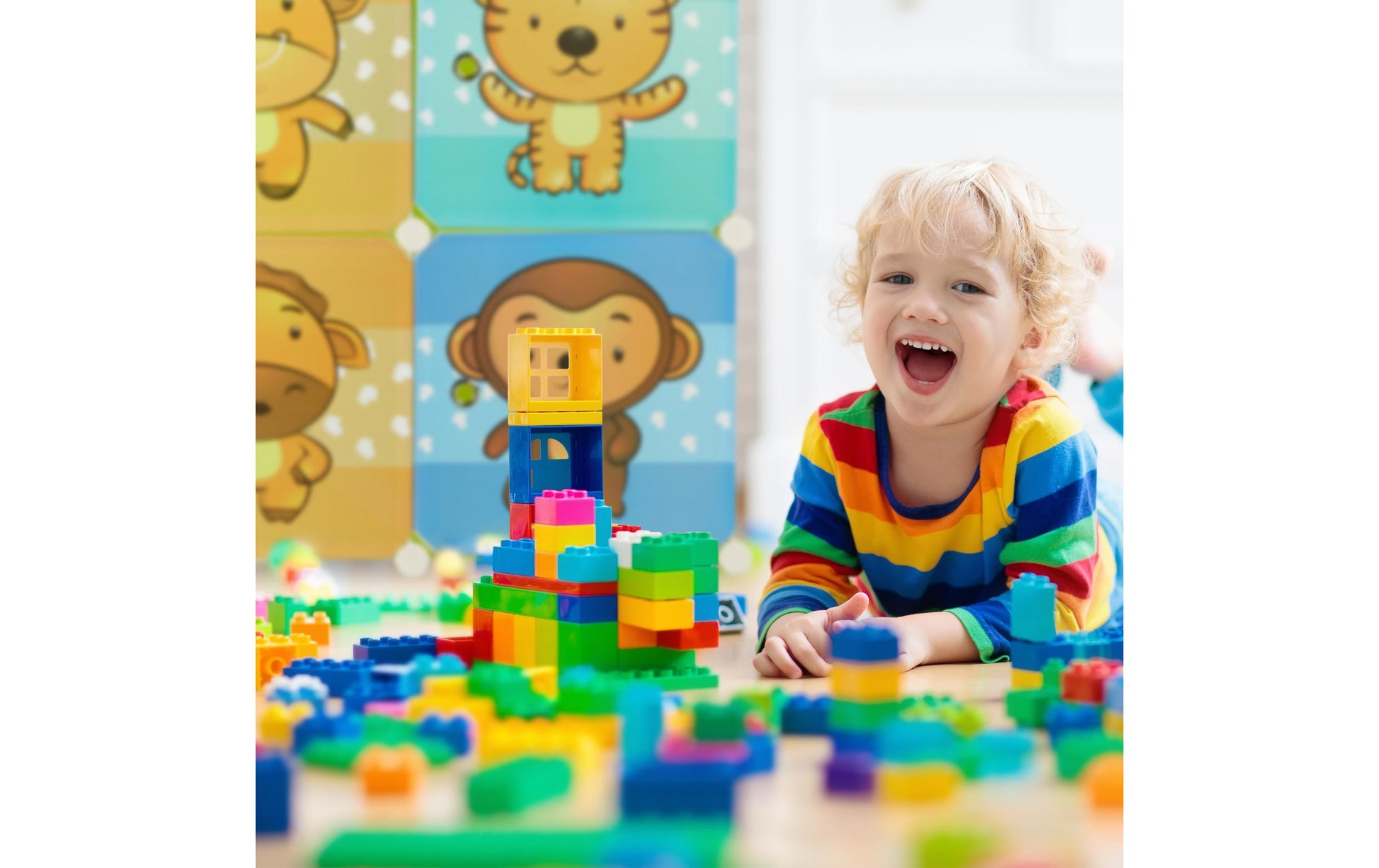 Relaxdays Kinderregal Stecksystem – 7 Böden – 74 × 36,5 × 145 cm – Mehrfarbig – Metall/Kunststoff – 1 Stk.