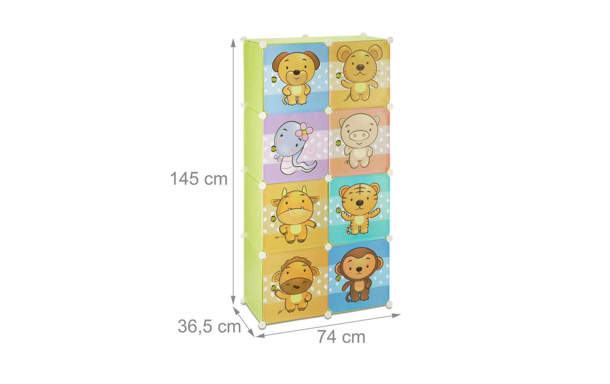 Relaxdays Kinderregal Stecksystem – 7 Böden – 74 × 36,5 × 145 cm – Mehrfarbig – Metall/Kunststoff – 1 Stk.