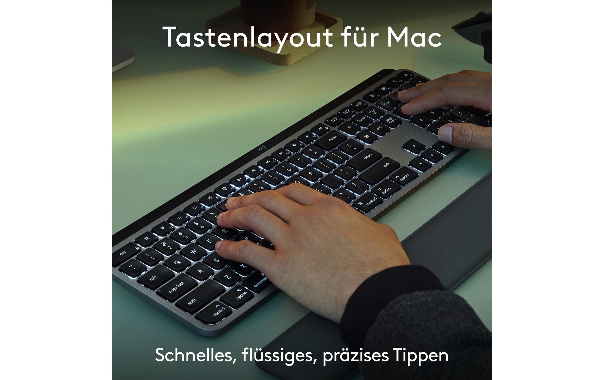 Logitech MX Keys S – Tastatur, kabellos, CH-Layout (DE-CH), Fullsize (mit Ziffernblock), aufladbar – für macOS