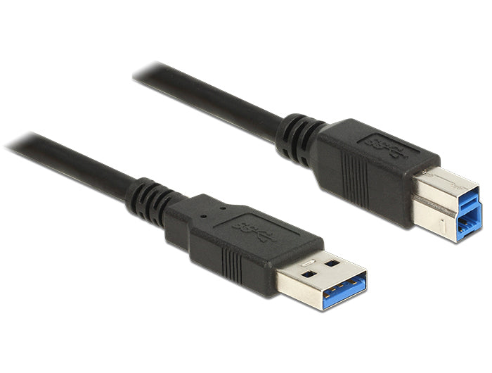 DeLOCK USB-Kabel – USB-A auf USB-B – USB 3.2 Gen 1 (5 Gbit/s) – 2 m – Goldstecker – Schwarz
